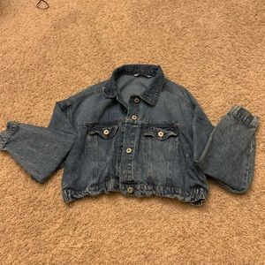 Dark wash cinched jean jacket